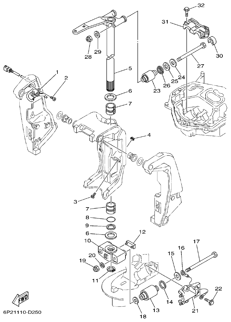 Yamaha F250AET, FL250AET, F250TR, LF250TR BRACKET 2 parts diagram
